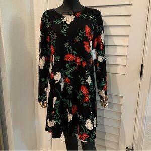 NWT Old Navy Black Dress with Red and White Floral Pattern